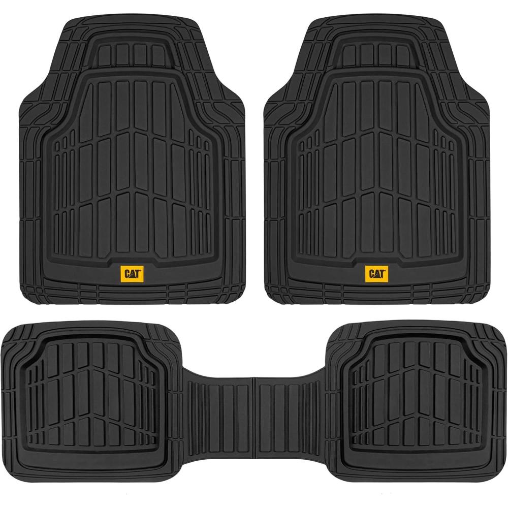 imageCat ToughRide HeavyDuty 3 Piece Rubber All Season Floor Mats for Car Truck Van SUV Black  Premium Trim to Fit Cars Floor Mat All Weather Deep Dish Automotive Floor Mats Total Dirt ProtectionBlack