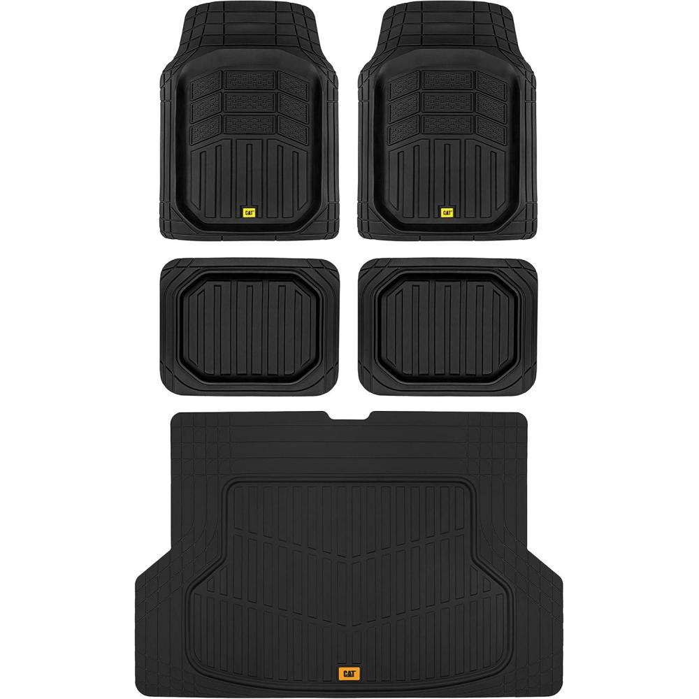 imageCat XL Series Heavy Duty Rubber Floor Mats ampamp Cargo Trunk Liner for Car SUV Van Sedan Black  Trim to Fit All Weather Deep Dish Automotive Floor Mat Total Dirt Protection