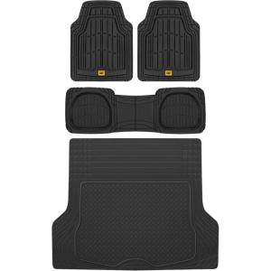 BDK Cat® CAMT-1003 (3-Piece) Deep Dish Rubber Car Floor Mats with Trunk Cargo Liner, Heavy Duty All Weather Trim to Fit Front & Rear Combo Set for Car Sedan SUV Van(Black)