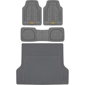 BDK Cat® CAMT-1003 (3-Piece) Deep Dish Rubber Car Floor Mats with Trunk Cargo Liner, Heavy Duty All Weather Trim to Fit Front & Rear Combo Set for Car Sedan SUV Van(Gray)