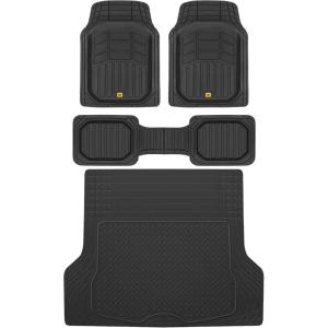 BDK Cat® CAMT-9013 (3-Piece) Large Heavy Duty Rubber Car Floor Mats with Trunk Cargo Liner, Trim to Fit Front & Rear Combo Set for Car Sedan SUV Van, All Weather(Black)