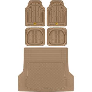 BDK USA by CAT® Automotive Heavy Duty Car Floor Mats with Rear Cargo Mat Trunk Cargo Liner for SUV – Caterpillar All-Weather Universal Trim to Fit Front & Rear Combo Rubber Car Mats & SUV Trunk Mat(Beige)
