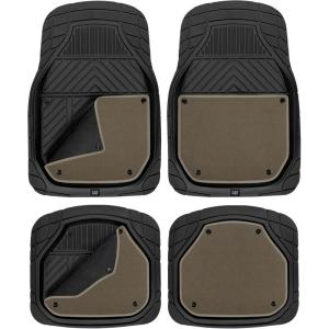 CAT® Detachable Deep Dish Car Floor Mats w/ Removable Carpet Liner – Universal Fit for SUVs Trucks Sedans Washable Easy-Clean Automotive Floor Liners Heavy Duty All Weather Non-Slip Comfort – Beige
