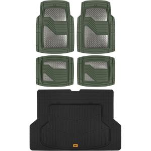 CAT® Diamond Steel Heavy-Duty Rubber Floor Mats & Cargo Trunk Liner for Cars Trucks SUVs Vans Sedans, Gray & Black – Trim-to-Fit, All Weather Deep Dish Automotive Floor Mat for Complete Protection(Green/Gunmetal)