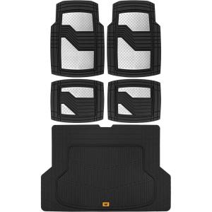 CAT® Diamond Steel Heavy-Duty Rubber Floor Mats & Cargo Trunk Liner for Cars Trucks SUVs Vans Sedans, Gray & Black – Trim-to-Fit, All Weather Deep Dish Automotive Floor Mat for Complete Protection(Black/Silver)
