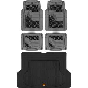 CAT® Diamond Steel Heavy-Duty Rubber Floor Mats & Cargo Trunk Liner for Cars Trucks SUVs Vans Sedans, Gray & Black – Trim-to-Fit, All Weather Deep Dish Automotive Floor Mat for Complete Protection(Black/Charcoal)