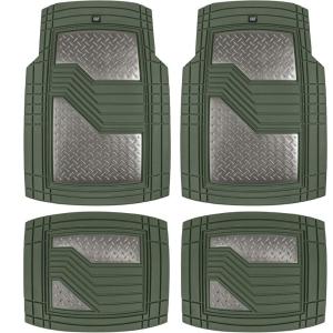 CAT® DiamondShield™ Rubber Floor Mats for Cars Trucks SUVs, All Weather Protection Front & Rear Car Mats Set, Heel Pad & Anti-Slip Backing, Universal Fit Trim-to-Fit Rubber Floor Mats for Car, Gray(Green/Gunmetal)