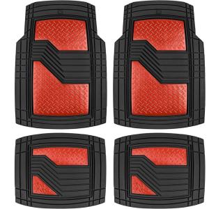 CAT® DiamondShield™ Rubber Floor Mats for Cars Trucks SUVs, All Weather Protection Front & Rear Car Mats Set, Heel Pad & Anti-Slip Backing, Universal Fit Trim-to-Fit Rubber Floor Mats for Car, Gray(Black/Red)