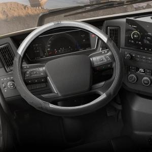 Cat® Steering Wheel Cover – Suede/PU Leather Black/Gray with Chrome Logo, 14.5-15 inch – Durable and Comfortable with Advanced Grip, Car Steering Wheel Cover for Auto Truck Van SUV(Black/Gray BigGrip)