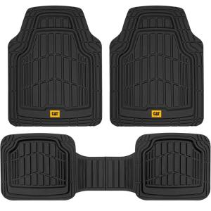 Cat® ToughRide™ Heavy-Duty 3 Piece Rubber All Season Floor Mats for Car Truck Van SUV, Black – Premium Trim to Fit Cars Floor Mat, All Weather Deep Dish Automotive Floor Mats, Total Dirt Protection(Black)