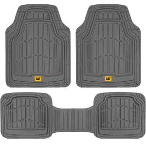 Cat® ToughRide™ Heavy-Duty 3 Piece Rubber All Season Floor Mats for Car Truck Van SUV, Black – Premium Trim to Fit Cars Floor Mat, All Weather Deep Dish Automotive Floor Mats, Total Dirt Protection(Gray)