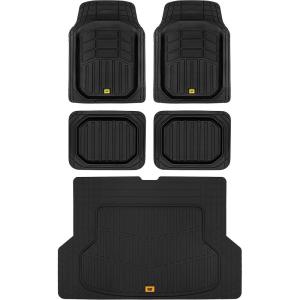 Cat® XL Series Heavy Duty Rubber Floor Mats & Cargo Trunk Liner for Car SUV Van Sedan, Black – Trim to Fit, All Weather Deep Dish Automotive Floor Mat, Total Dirt Protection