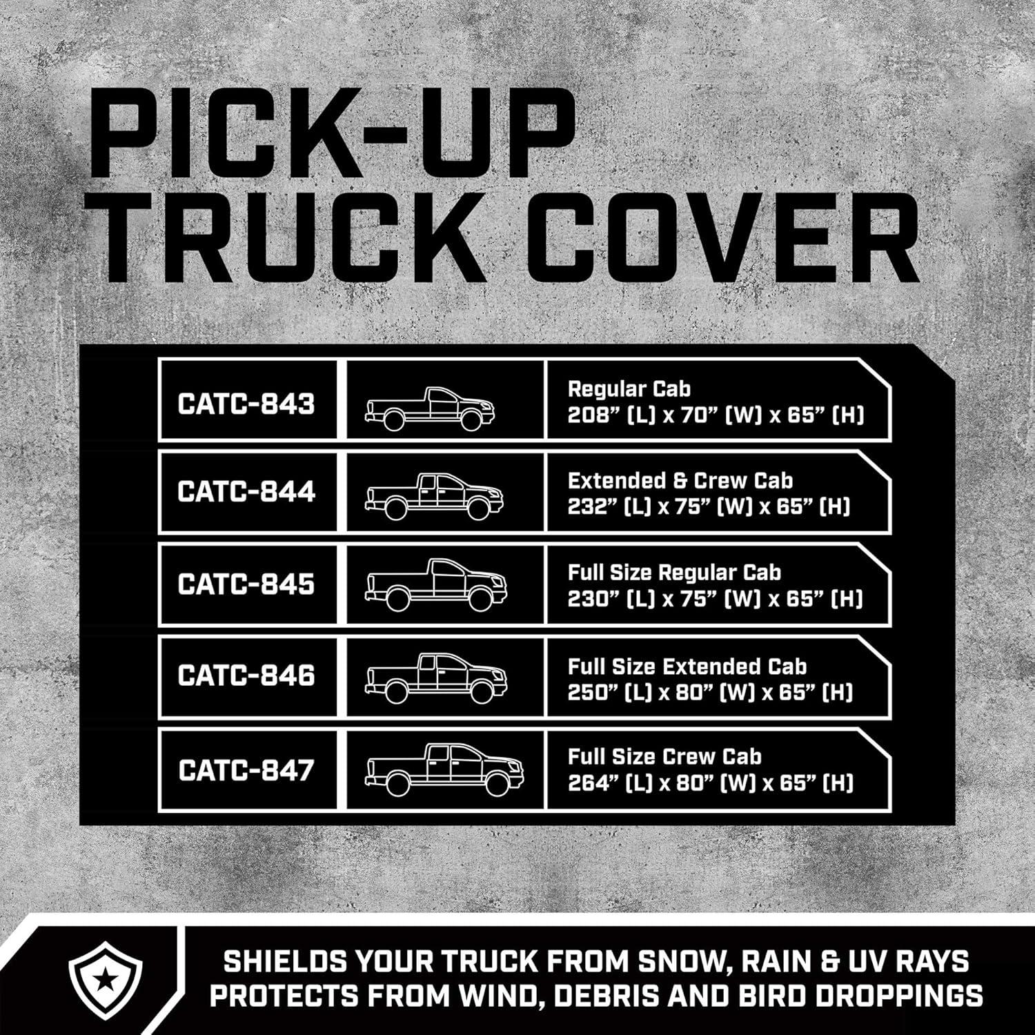 imageCAT PickUp Truck Cover Car Cover for Trucks Car Cover Waterproof All Weather Heavy Duty Full Exterior Truck Bed Cover and Cabin UV Dust Rain Snow Hail Full Size Crew Cab 264quot L x 80quot W x 65quot HExtended Crew Cab 232L x 75W x 65H