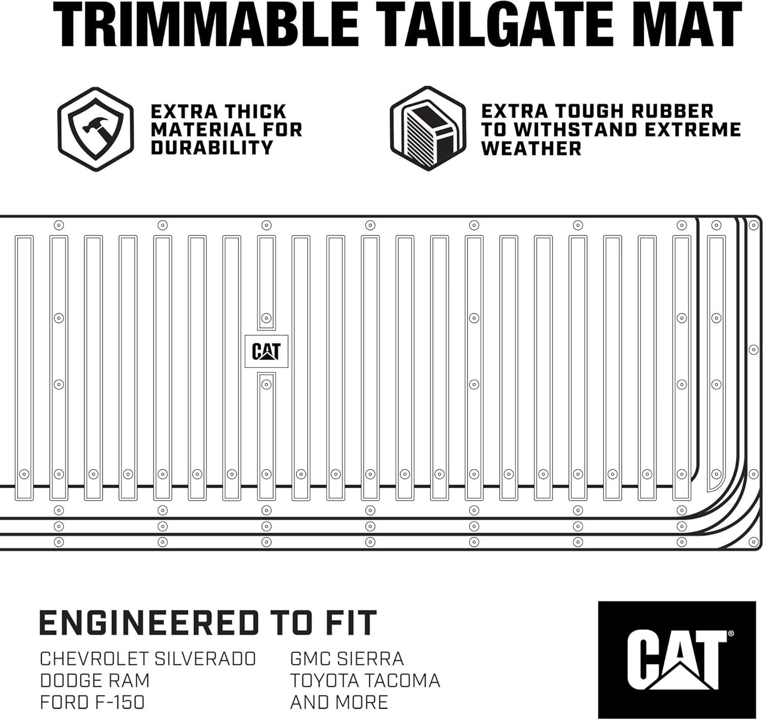 imageCat Ultra Tough Heavy Duty Truck Tailgate MatPadProtector Universal TrimtoFit ExtraThick Rubber for All Pickup Trucks 62quot x 21quot CAMT1509 Black