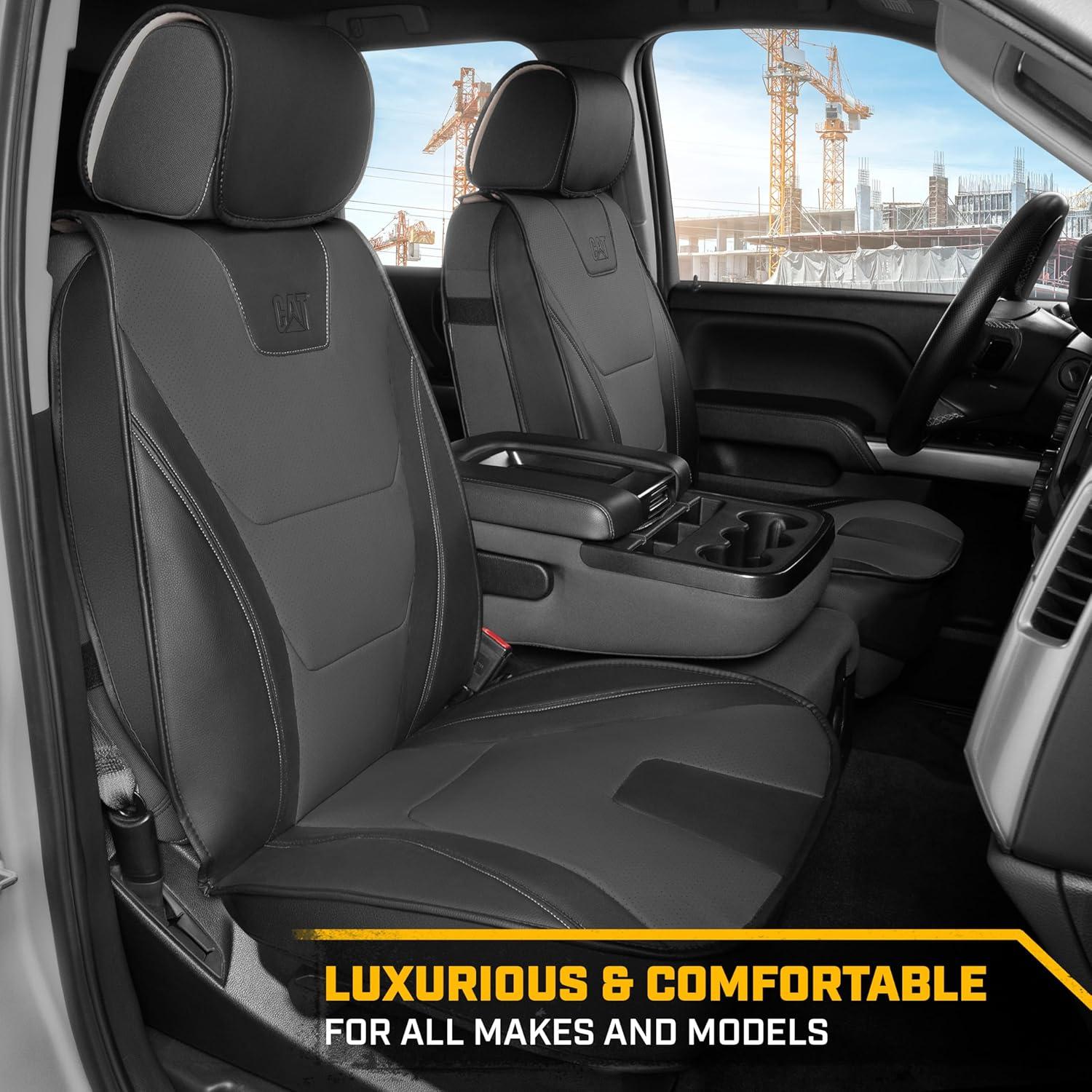 imageCAT Edge Deluxe Car Seat Covers for Front Seats Premium Gray Faux Leather Seat Covers for Cars with Universal Fit Rugged Automotive Seat Covers for Trucks Interior Seat Covers for SUVCharcoalBlack