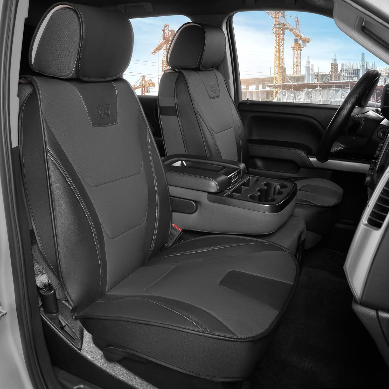 imageCAT Edge Deluxe Car Seat Covers for Front Seats Premium Gray Faux Leather Seat Covers for Cars with Universal Fit Rugged Automotive Seat Covers for Trucks Interior Seat Covers for SUVCharcoalBlack