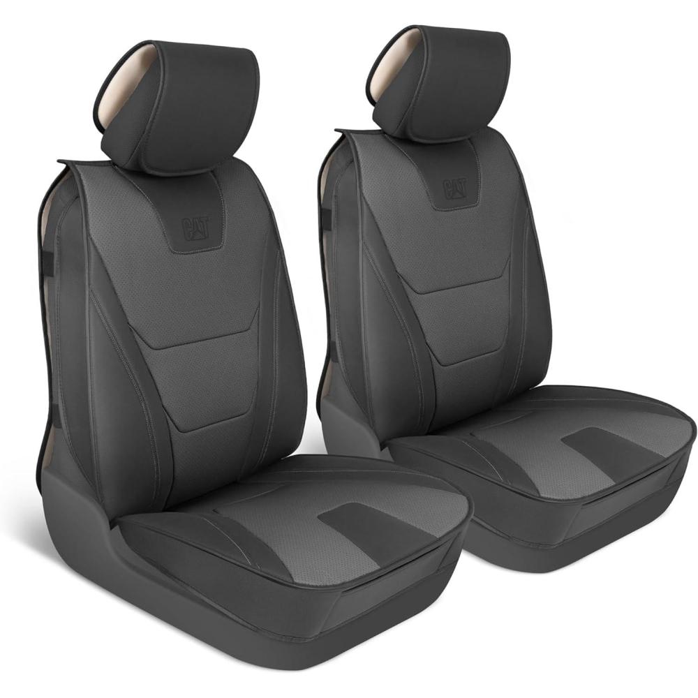 imageCAT Edge Deluxe Car Seat Covers for Front Seats Premium Gray Faux Leather Seat Covers for Cars with Universal Fit Rugged Automotive Seat Covers for Trucks Interior Seat Covers for SUVCharcoalBlack