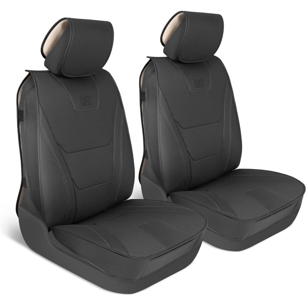 imageCAT Edge Deluxe Car Seat Covers for Front Seats  Premium Gray Faux Leather Seat Covers for Cars with Universal Fit Rugged Automotive Seat Covers for Trucks Interior Seat Covers for SUVBlack