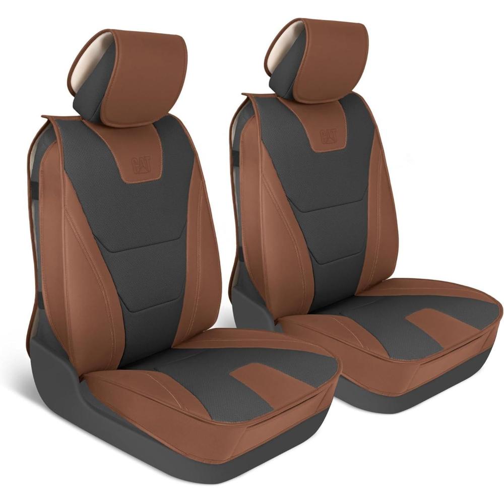 imageCAT Edge Deluxe Car Seat Covers for Front Seats Premium Gray Faux Leather Seat Covers for Cars with Universal Fit Rugged Automotive Seat Covers for Trucks Interior Seat Covers for SUVBrownBlack