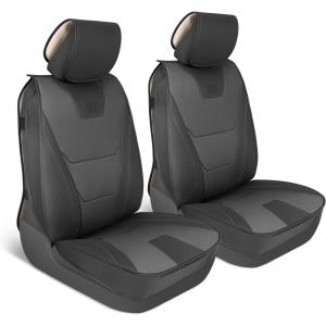 CAT® Edge Deluxe Car Seat Covers for Front Seats – Premium Gray Faux Leather Seat Covers for Cars with Universal Fit, Rugged Automotive Seat Covers for Trucks, Interior Seat Covers for SUV(Charcoal/Black)