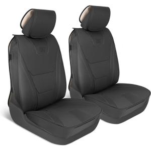 CAT® Edge Deluxe Car Seat Covers for Front Seats – Premium Gray Faux Leather Seat Covers for Cars with Universal Fit, Rugged Automotive Seat Covers for Trucks, Interior Seat Covers for SUV(Black)