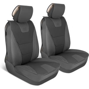 CAT® Edge Deluxe Car Seat Covers for Front Seats – Premium Gray Faux Leather Seat Covers for Cars with Universal Fit, Rugged Automotive Seat Covers for Trucks, Interior Seat Covers for SUV(Black/Charcoal)