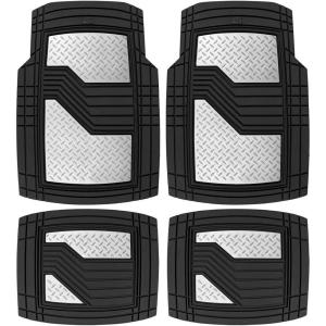 CAT Deep Dish Rubber Floor Mats All Weather for Car Truck SUV & Van Total Protection Durable Trim to Fit Liners Heavy Duty Odorless(4PC-CAMT-2314-BK/SL)