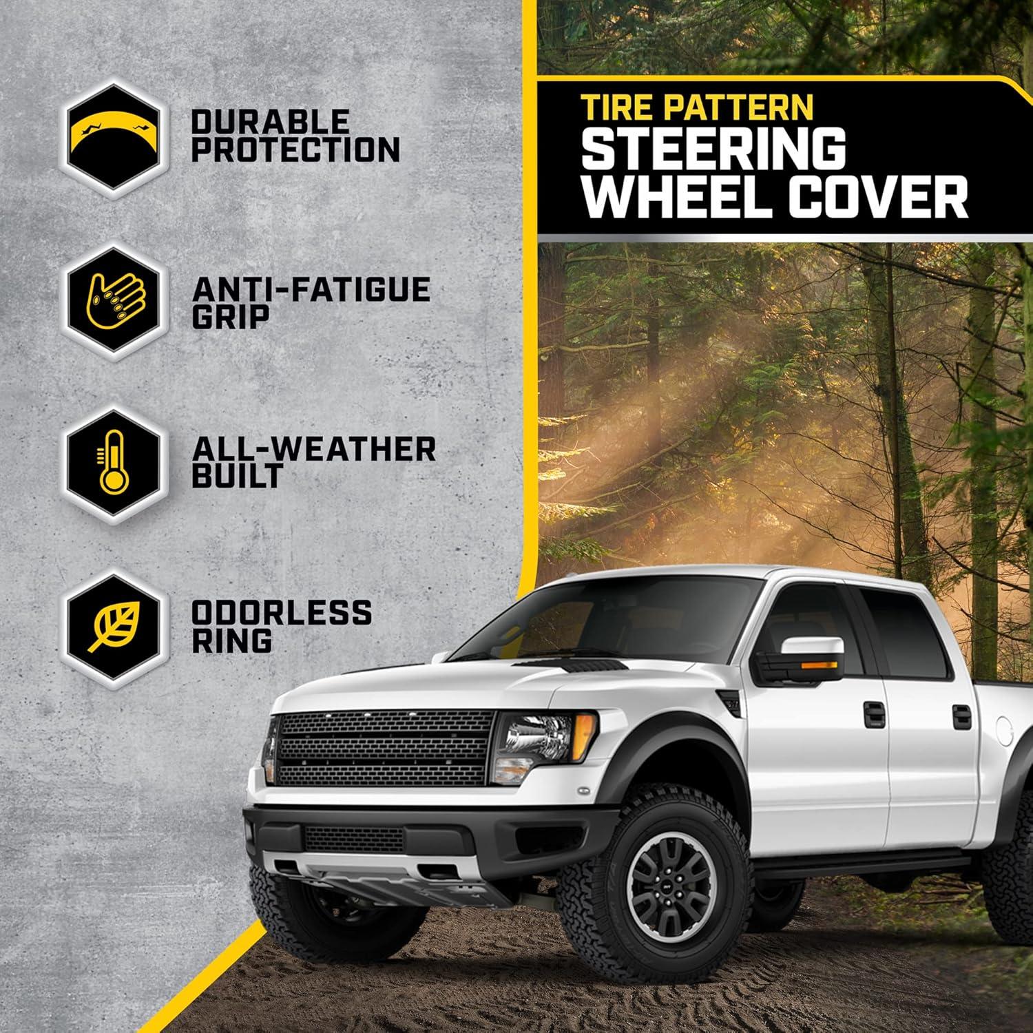 imageCat ErgoDrive Car Steering Wheel Cover with Light Gray Grip Standard 15 inch Size Durable and Comfortable with Advanced Grip Black Faux Leather Steering Wheel Cover for Auto Truck Van SUVBlackGray