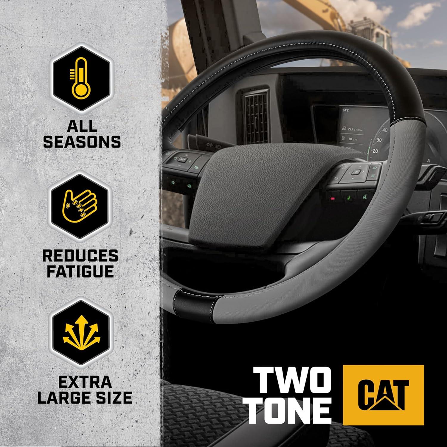 imageCat ErgoDrive Car Steering Wheel Cover with Light Gray Grip Standard 15 inch Size Durable and Comfortable with Advanced Grip Black Faux Leather Steering Wheel Cover for Auto Truck Van SUVBlackGray BigDrive