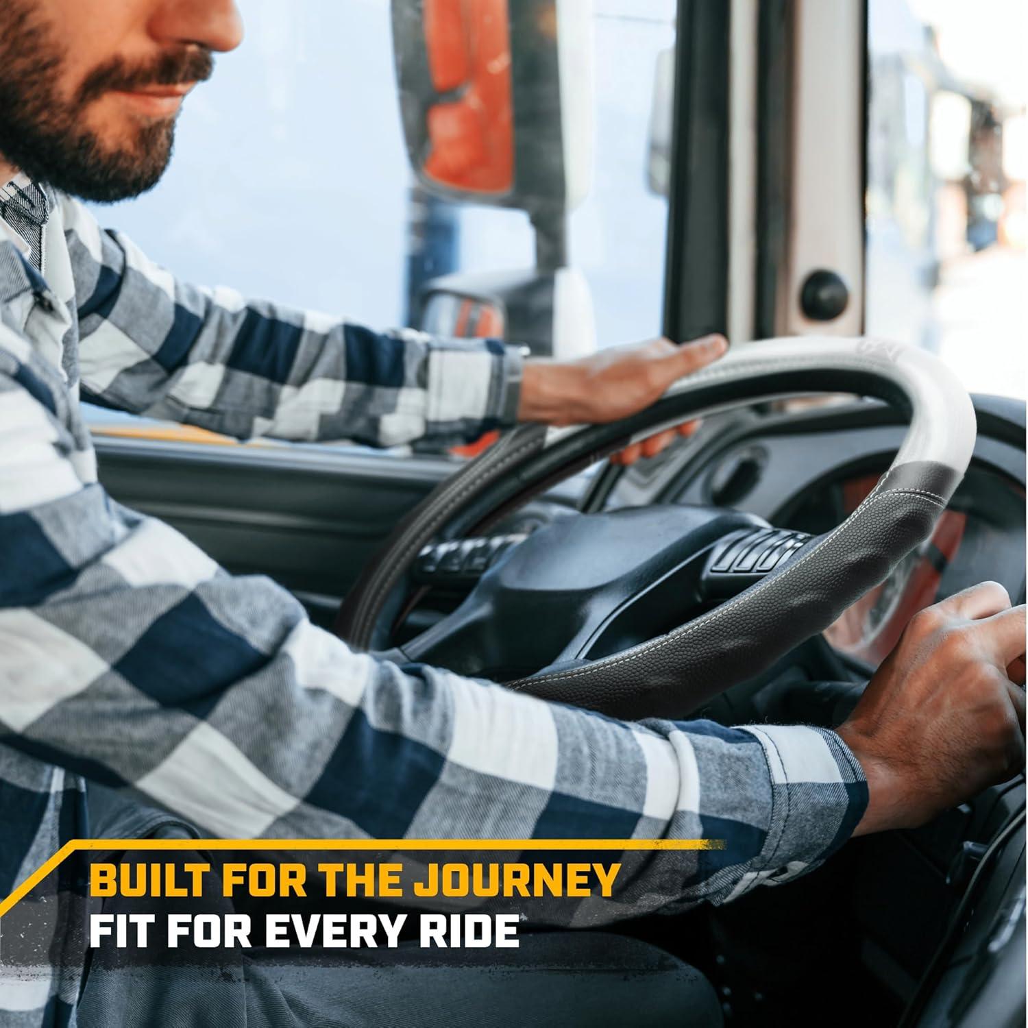 imageCat ErgoDrive Car Steering Wheel Cover with Light Gray Grip Standard 15 inch Size Durable and Comfortable with Advanced Grip Black Faux Leather Steering Wheel Cover for Auto Truck Van SUVBlackGray BigGrip