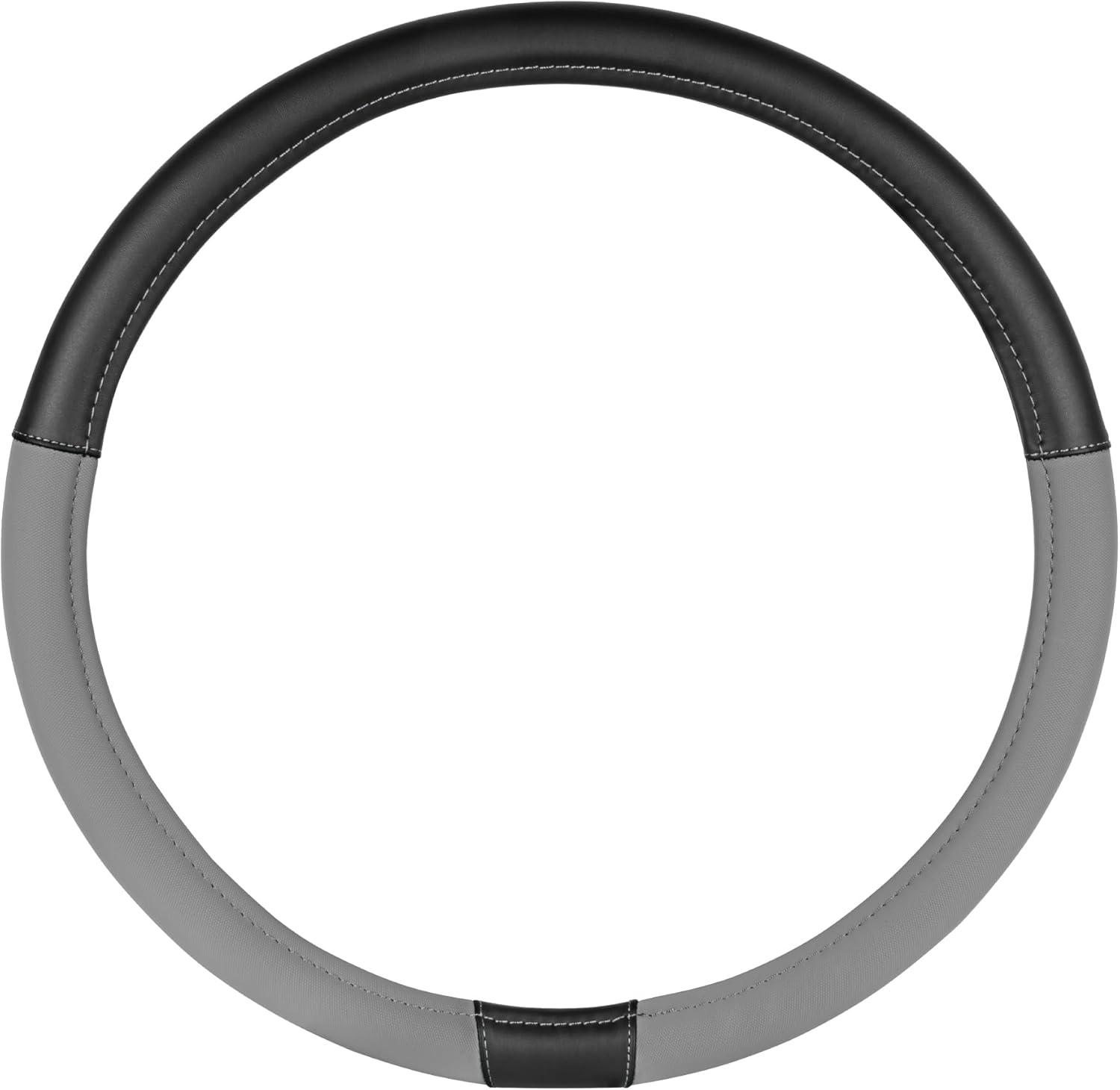 imageCat ErgoDrive Car Steering Wheel Cover with Light Gray Grip Standard 15 inch Size Durable and Comfortable with Advanced Grip Black Faux Leather Steering Wheel Cover for Auto Truck Van SUVBlackGray BigDrive