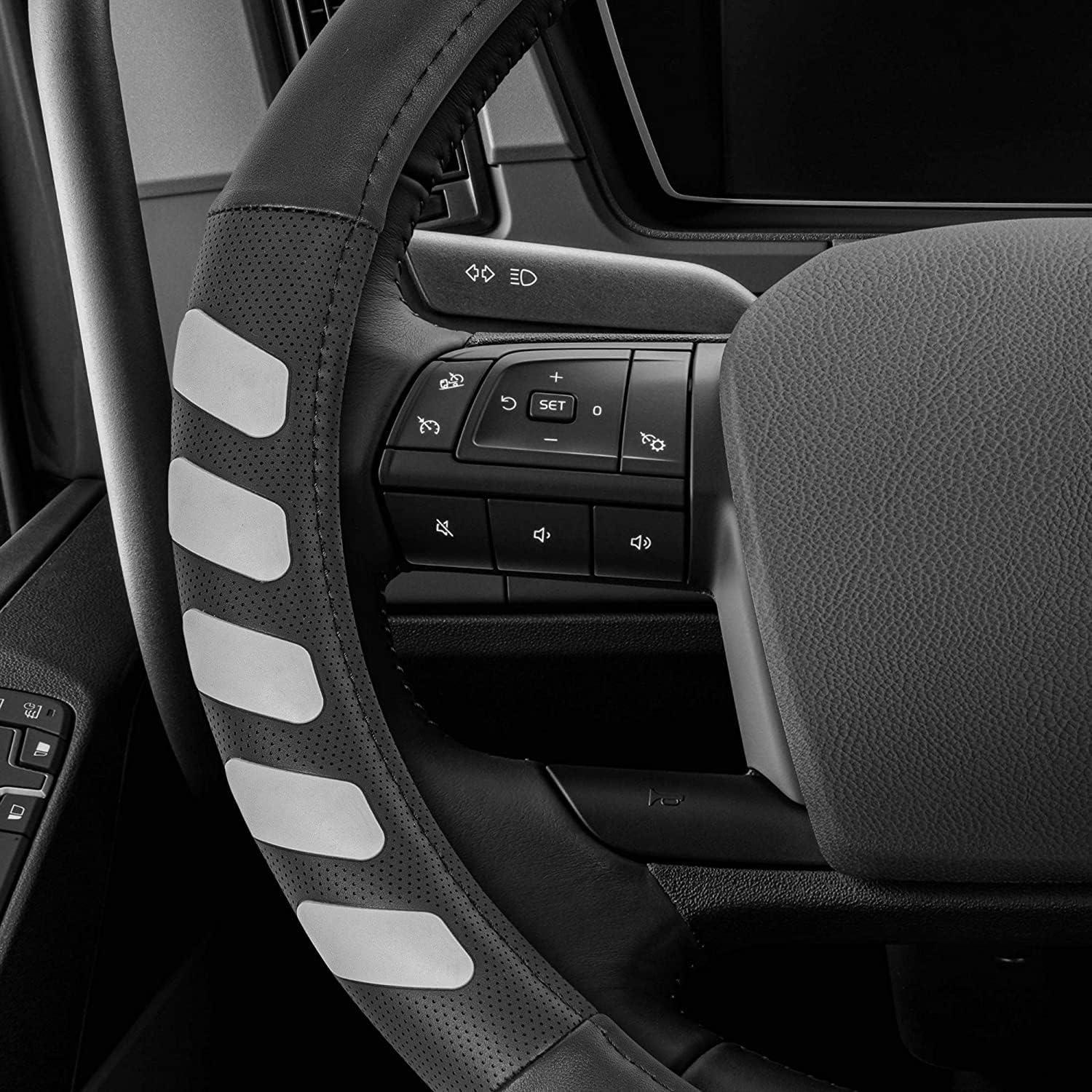 imageCat ErgoDrive Car Steering Wheel Cover with Light Gray Grip Standard 15 inch Size Durable and Comfortable with Advanced Grip Black Faux Leather Steering Wheel Cover for Auto Truck Van SUVBlack UltraSport