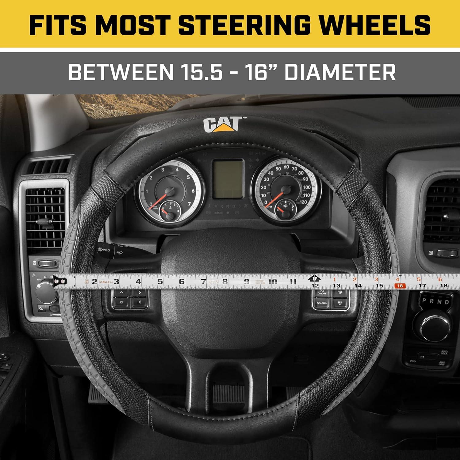 imageCat ErgoDrive Car Steering Wheel Cover with Light Gray Grip Standard 15 inch Size Durable and Comfortable with Advanced Grip Black Faux Leather Steering Wheel Cover for Auto Truck Van SUVBlackGray