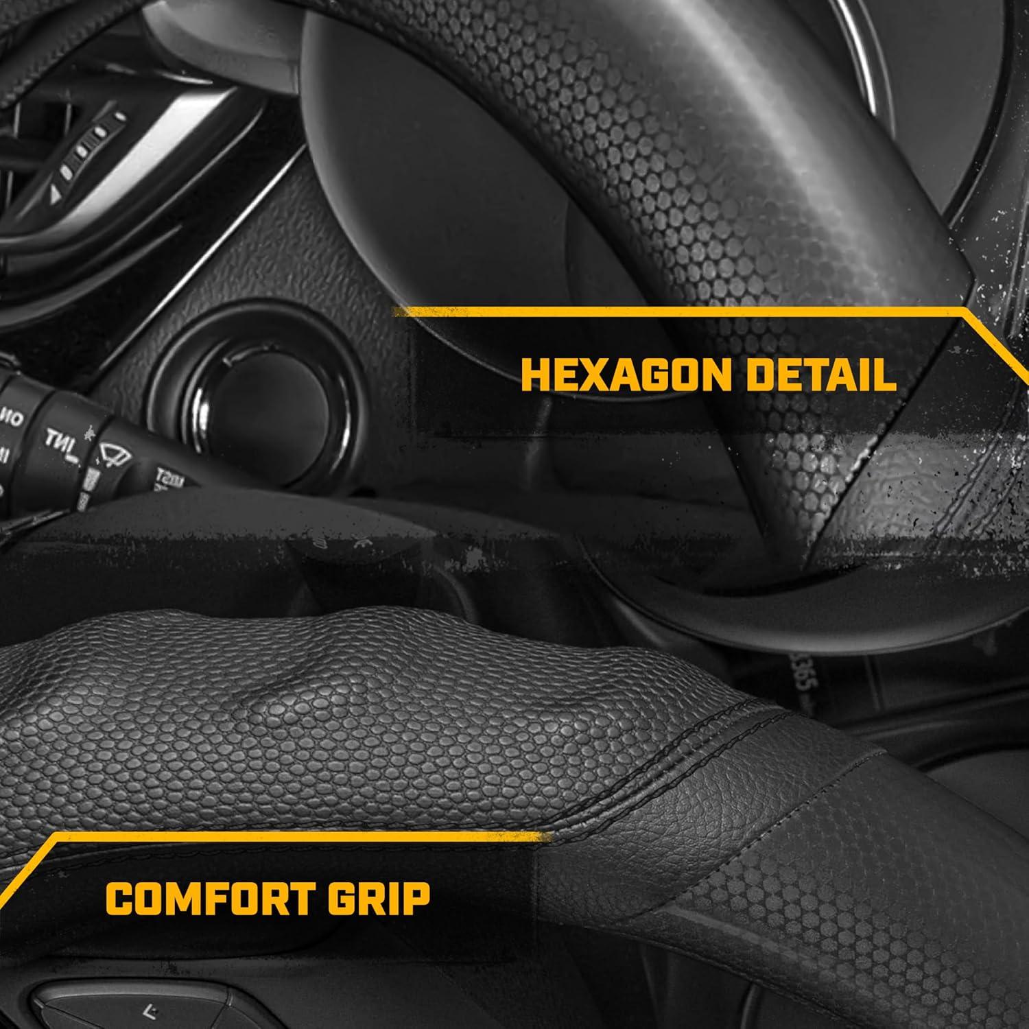 imageCat ErgoDrive Car Steering Wheel Cover with Light Gray Grip Standard 15 inch Size Durable and Comfortable with Advanced Grip Black Faux Leather Steering Wheel Cover for Auto Truck Van SUVBlack HexSport