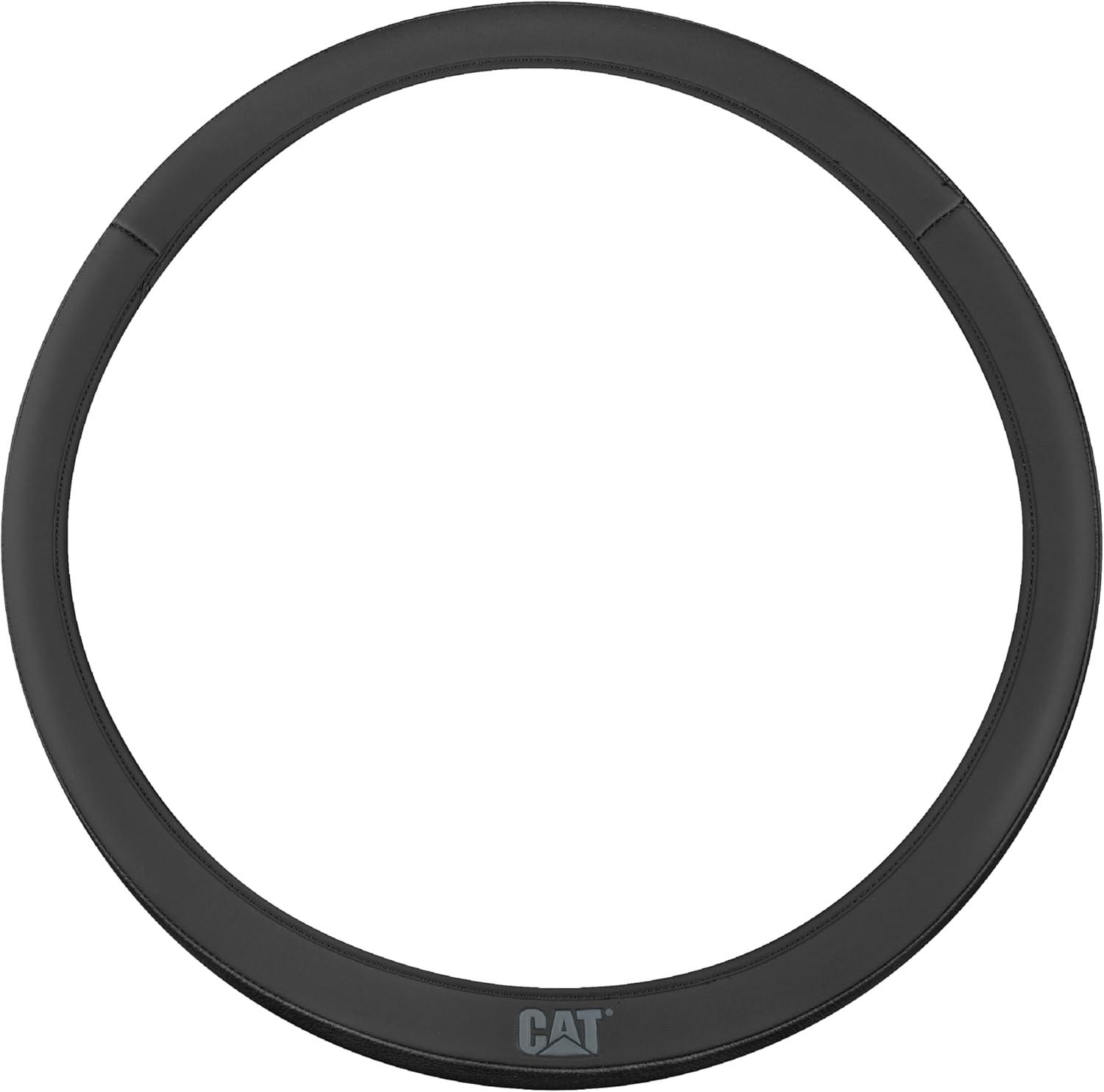 imageCat ErgoDrive Car Steering Wheel Cover with Light Gray Grip Standard 15 inch Size Durable and Comfortable with Advanced Grip Black Faux Leather Steering Wheel Cover for Auto Truck Van SUVBlack EasyWrap