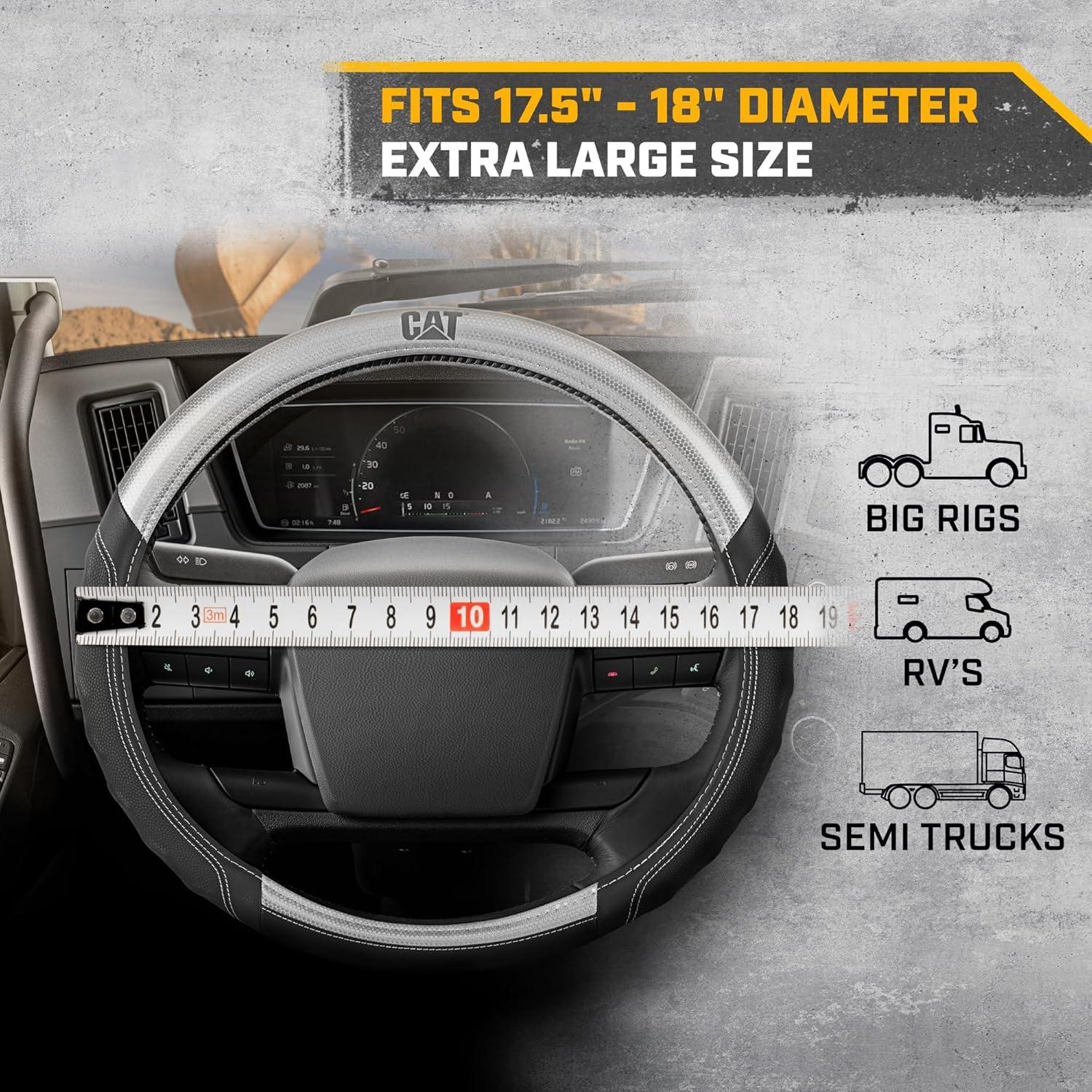 imageCat ErgoDrive Car Steering Wheel Cover with Light Gray Grip Standard 15 inch Size Durable and Comfortable with Advanced Grip Black Faux Leather Steering Wheel Cover for Auto Truck Van SUVBlackGray BigGrip