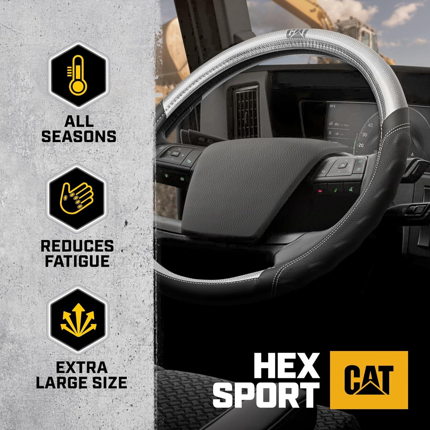 imageCat ErgoDrive Car Steering Wheel Cover with Light Gray Grip Standard 15 inch Size Durable and Comfortable with Advanced Grip Black Faux Leather Steering Wheel Cover for Auto Truck Van SUVBlackGray BigGrip