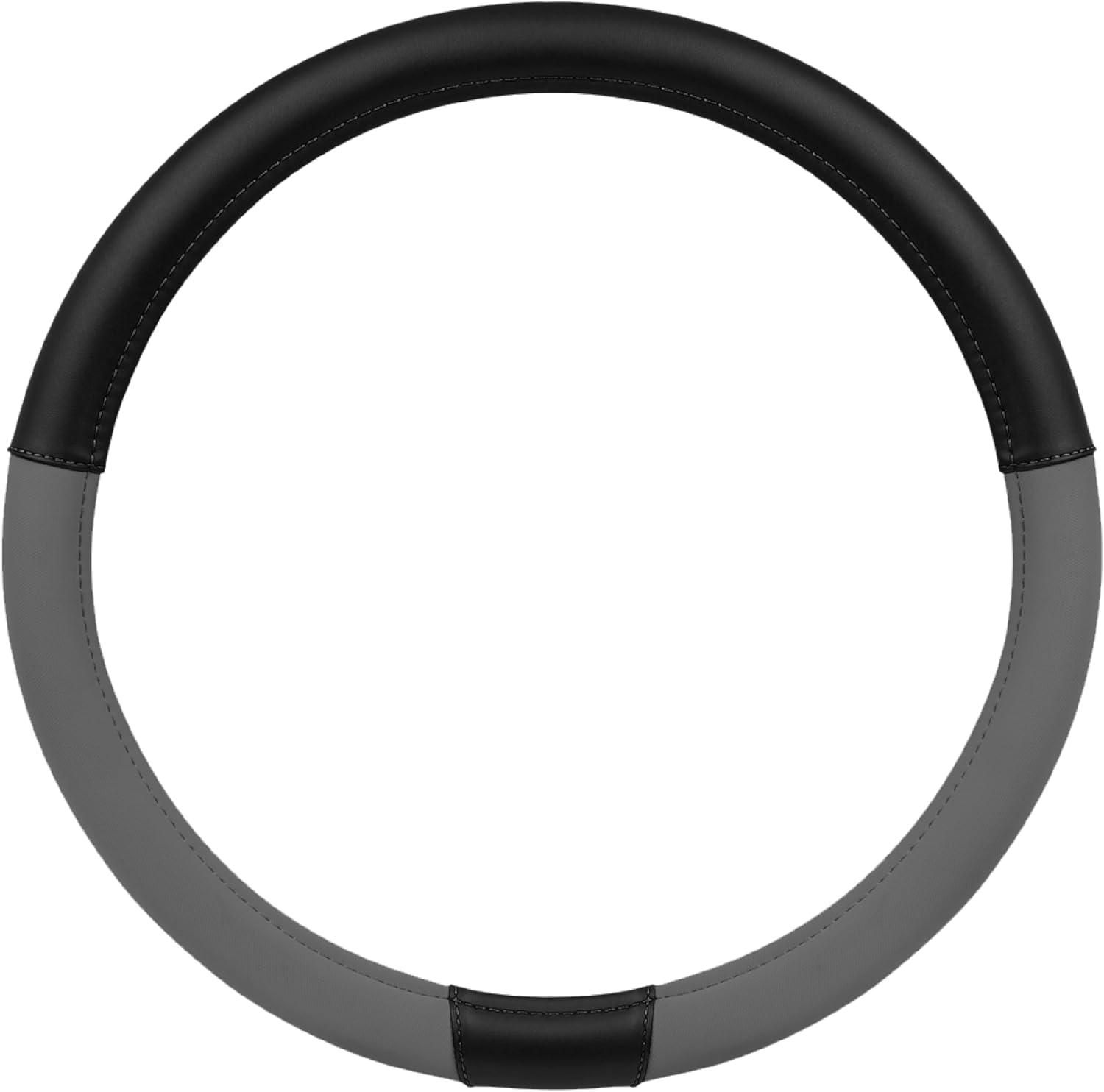 imageCat ErgoDrive Car Steering Wheel Cover with Light Gray Grip Standard 15 inch Size Durable and Comfortable with Advanced Grip Black Faux Leather Steering Wheel Cover for Auto Truck Van SUVDark Gray Black