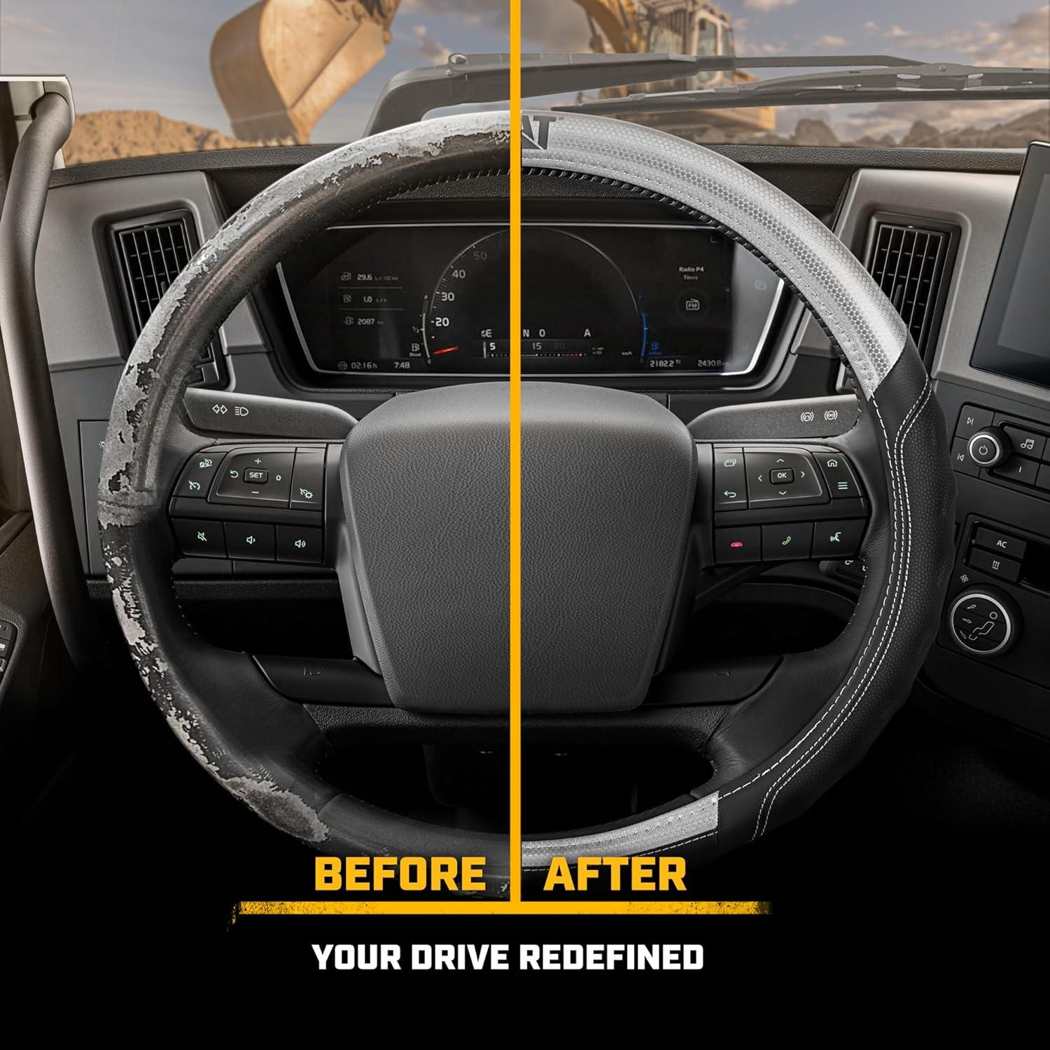 imageCat ErgoDrive Car Steering Wheel Cover with Light Gray Grip Standard 15 inch Size Durable and Comfortable with Advanced Grip Black Faux Leather Steering Wheel Cover for Auto Truck Van SUVBlackGray BigGrip