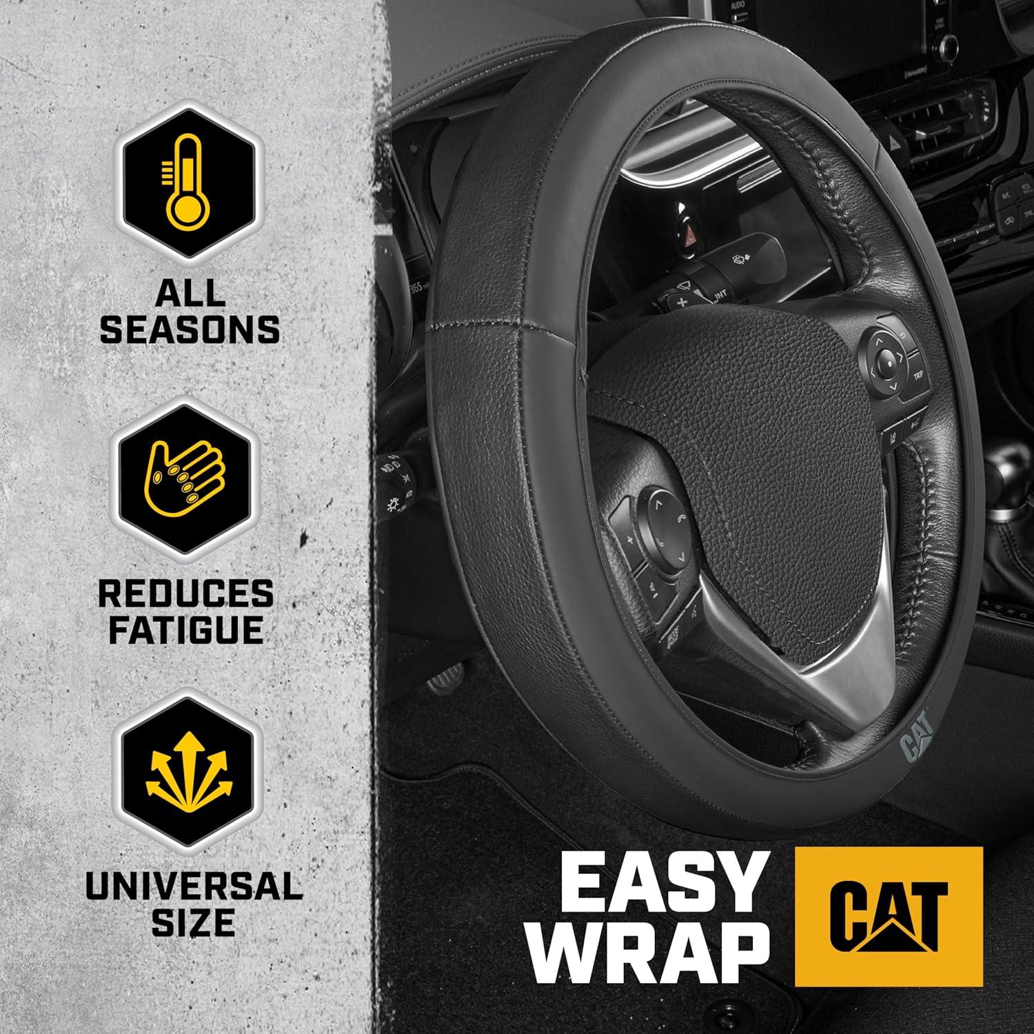 imageCat ErgoDrive Car Steering Wheel Cover with Light Gray Grip Standard 15 inch Size Durable and Comfortable with Advanced Grip Black Faux Leather Steering Wheel Cover for Auto Truck Van SUVBlack EasyWrap