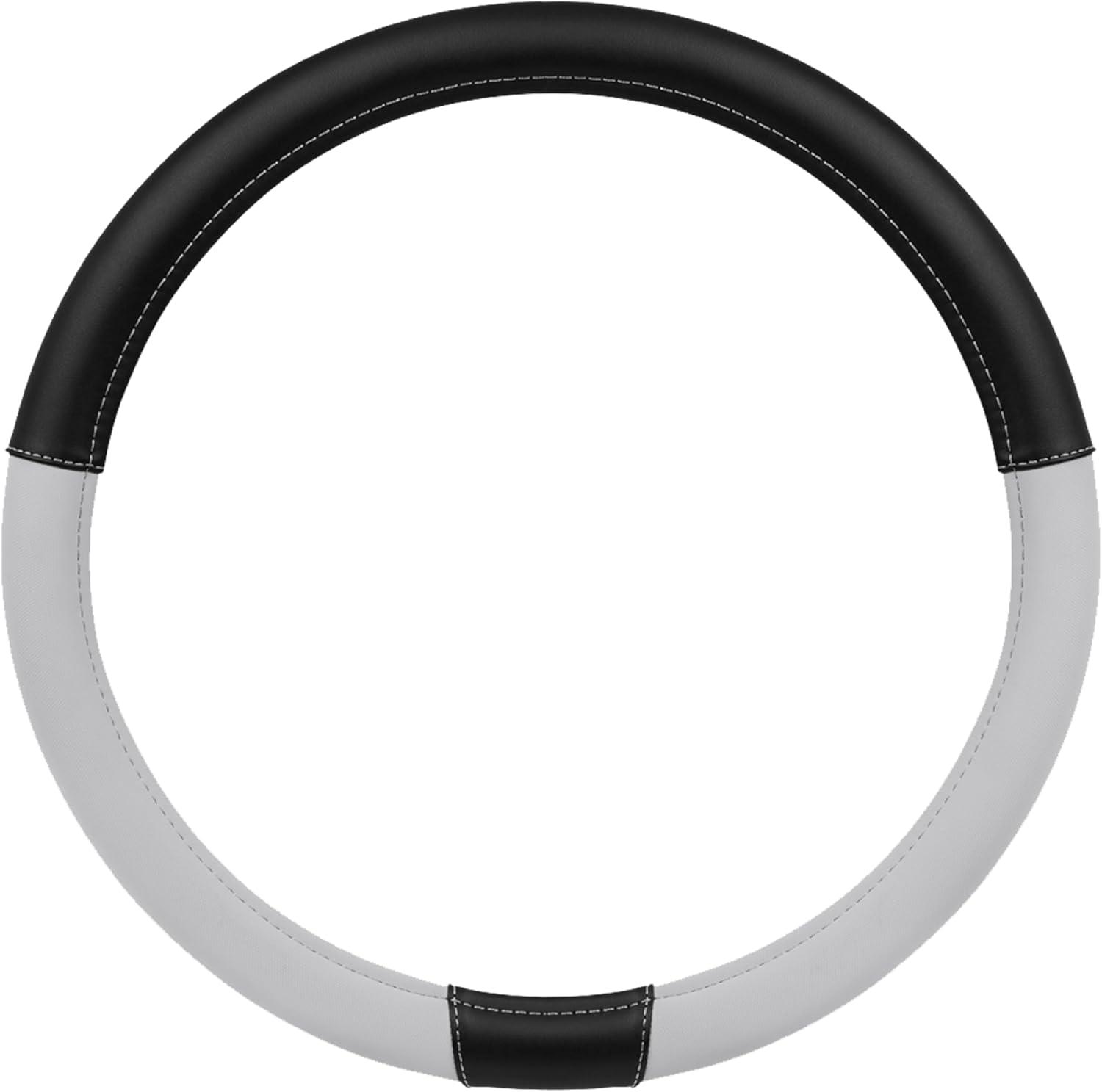 imageCat ErgoDrive Car Steering Wheel Cover with Light Gray Grip Standard 15 inch Size Durable and Comfortable with Advanced Grip Black Faux Leather Steering Wheel Cover for Auto Truck Van SUVGray ErgoDrive