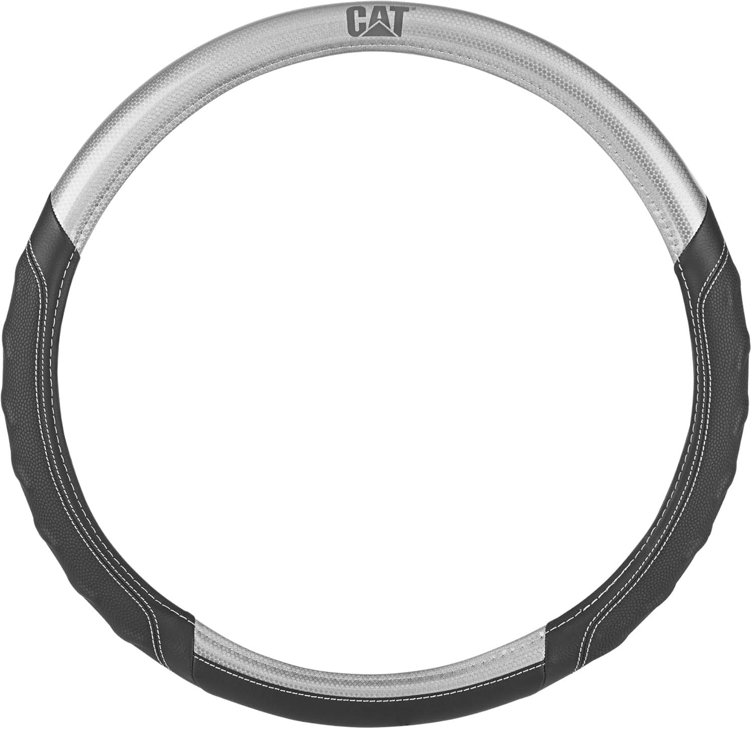 imageCat ErgoDrive Car Steering Wheel Cover with Light Gray Grip Standard 15 inch Size Durable and Comfortable with Advanced Grip Black Faux Leather Steering Wheel Cover for Auto Truck Van SUVBlackGray BigGrip