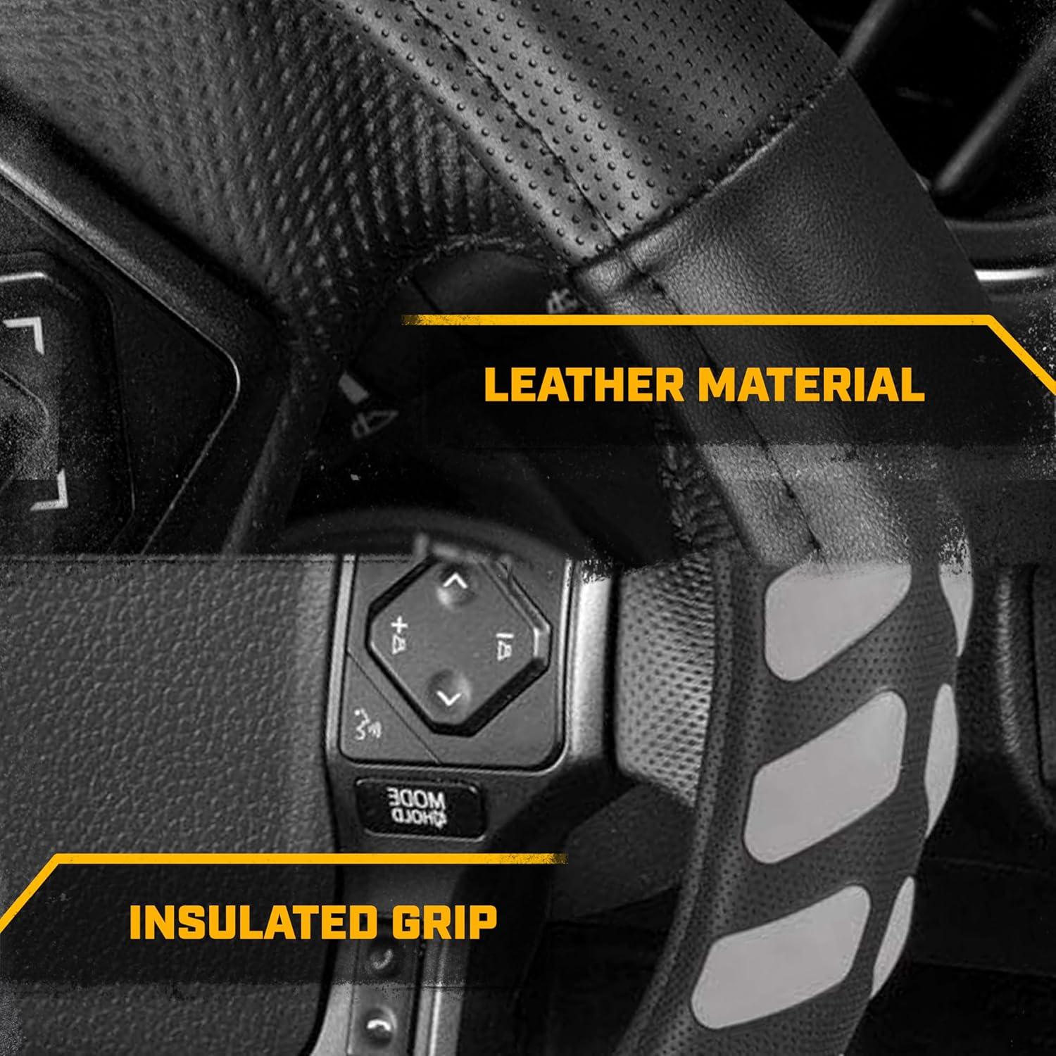 imageCat ErgoDrive Car Steering Wheel Cover with Light Gray Grip Standard 15 inch Size Durable and Comfortable with Advanced Grip Black Faux Leather Steering Wheel Cover for Auto Truck Van SUVGray