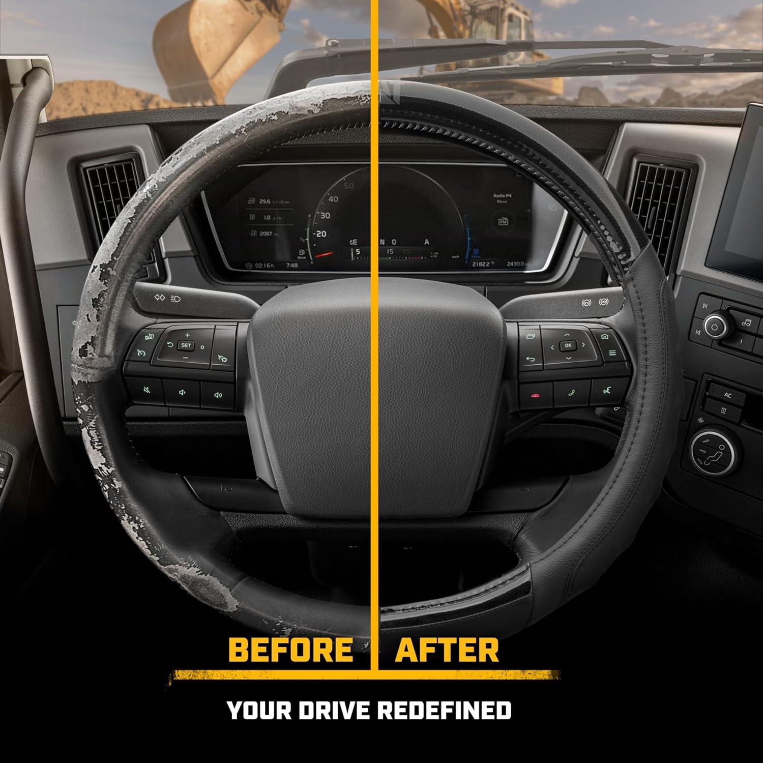 imageCat ErgoDrive Car Steering Wheel Cover with Light Gray Grip Standard 15 inch Size Durable and Comfortable with Advanced Grip Black Faux Leather Steering Wheel Cover for Auto Truck Van SUVBlack BigGrip