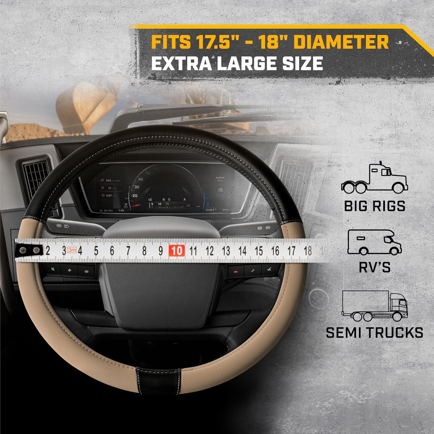 imageCat ErgoDrive Car Steering Wheel Cover with Light Gray Grip Standard 15 inch Size Durable and Comfortable with Advanced Grip Black Faux Leather Steering Wheel Cover for Auto Truck Van SUVBlackBeige BigDrive