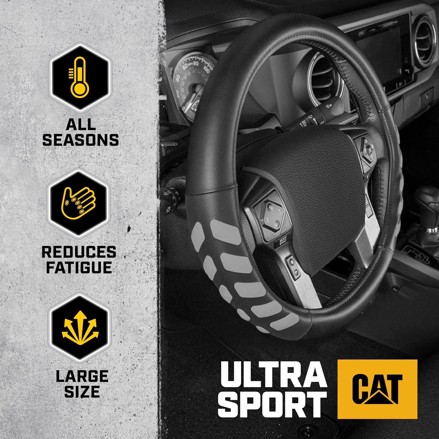 imageCat ErgoDrive Car Steering Wheel Cover with Light Gray Grip Standard 15 inch Size Durable and Comfortable with Advanced Grip Black Faux Leather Steering Wheel Cover for Auto Truck Van SUVGray