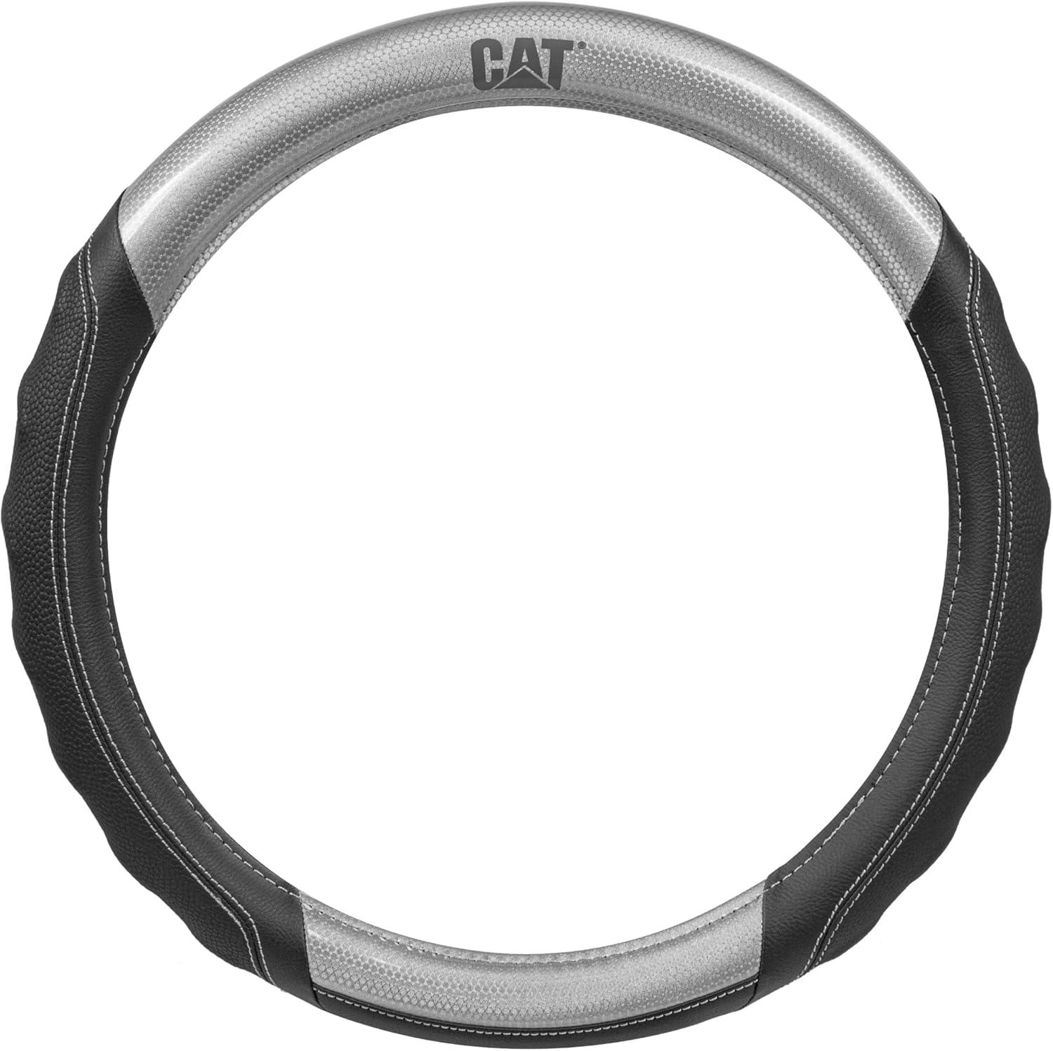 imageCat ErgoDrive Car Steering Wheel Cover with Light Gray Grip Standard 15 inch Size Durable and Comfortable with Advanced Grip Black Faux Leather Steering Wheel Cover for Auto Truck Van SUVGray HexSport