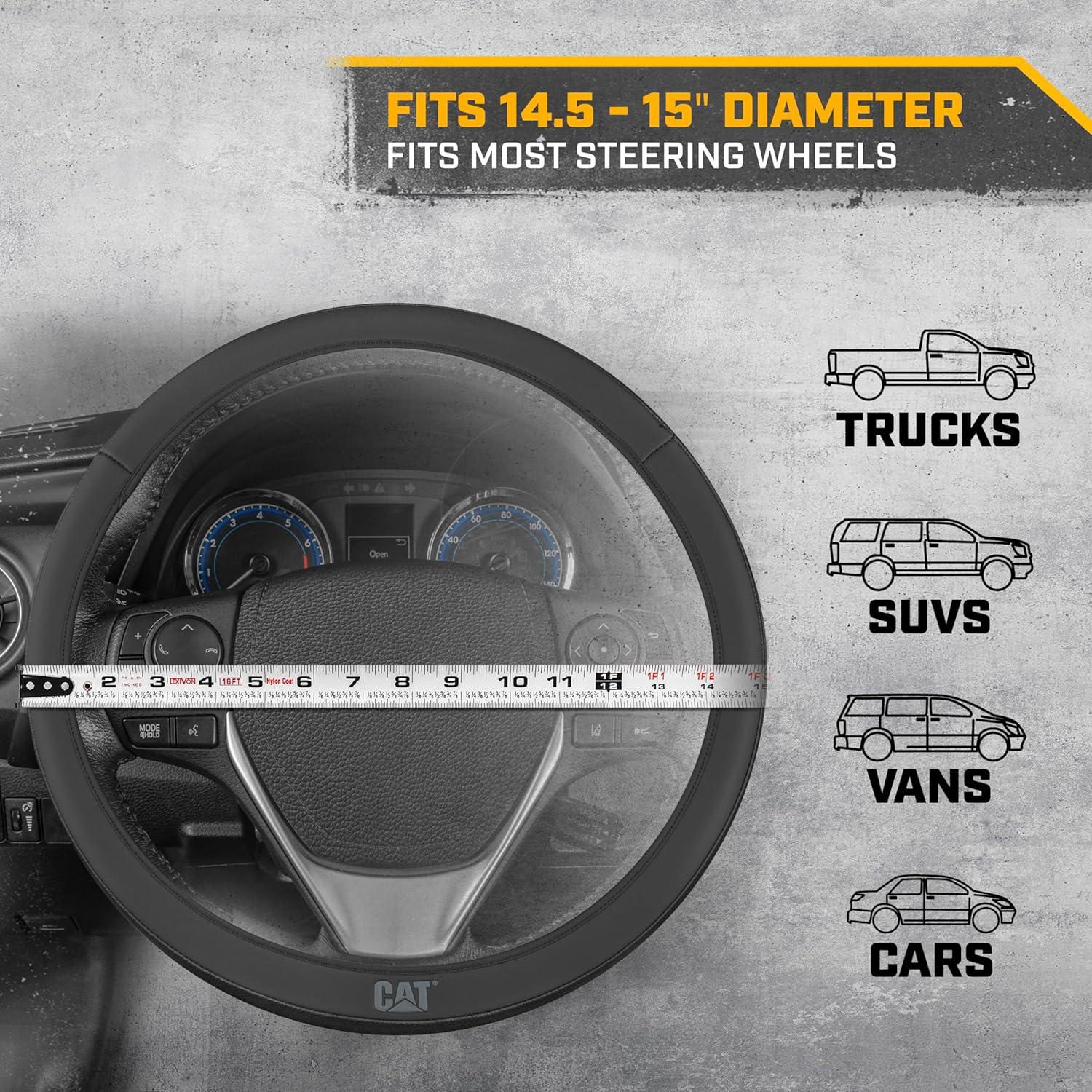 imageCat ErgoDrive Car Steering Wheel Cover with Light Gray Grip Standard 15 inch Size Durable and Comfortable with Advanced Grip Black Faux Leather Steering Wheel Cover for Auto Truck Van SUVBlack EasyWrap