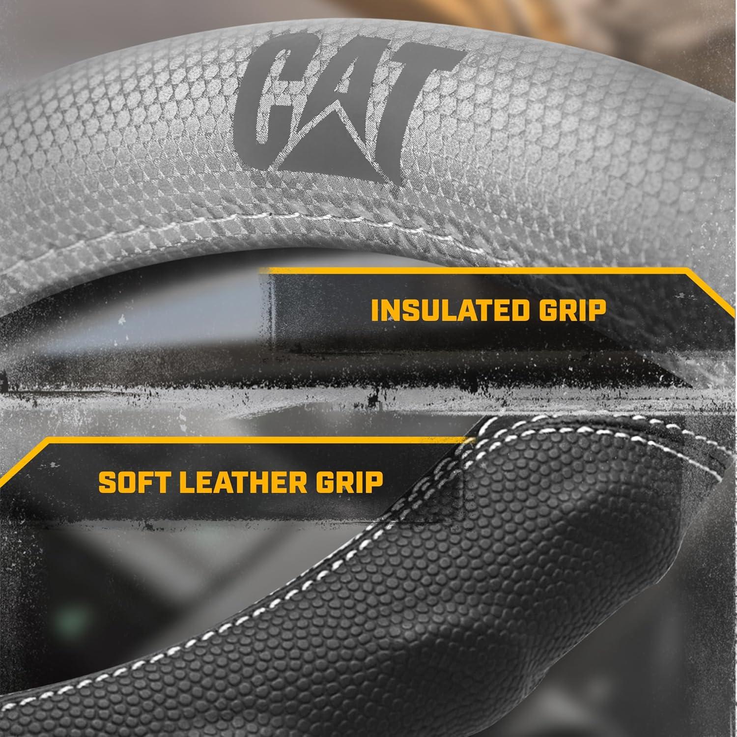 imageCat ErgoDrive Car Steering Wheel Cover with Light Gray Grip Standard 15 inch Size Durable and Comfortable with Advanced Grip Black Faux Leather Steering Wheel Cover for Auto Truck Van SUVBlackGray BigGrip