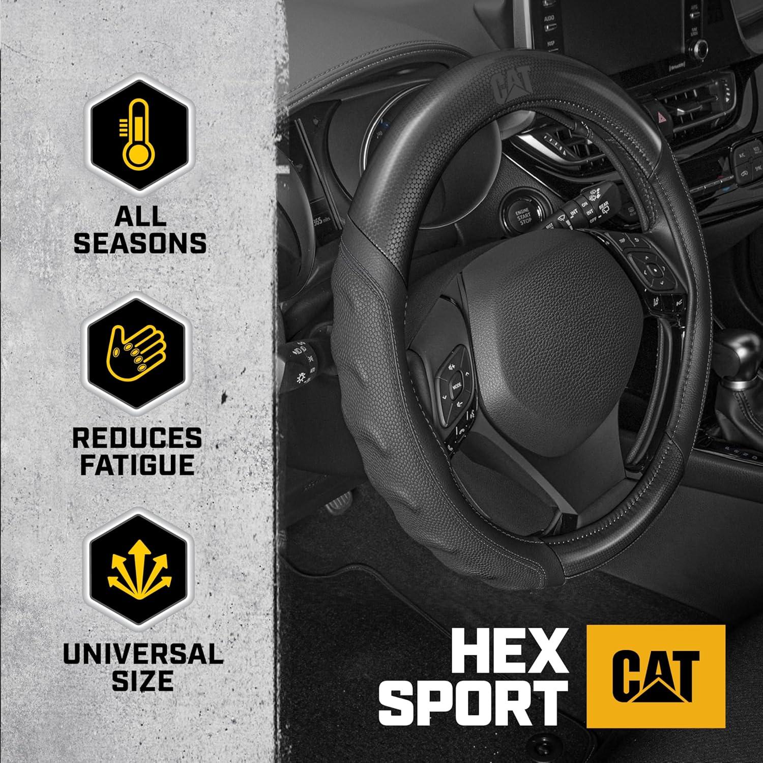 imageCat ErgoDrive Car Steering Wheel Cover with Light Gray Grip Standard 15 inch Size Durable and Comfortable with Advanced Grip Black Faux Leather Steering Wheel Cover for Auto Truck Van SUVBlack HexSport